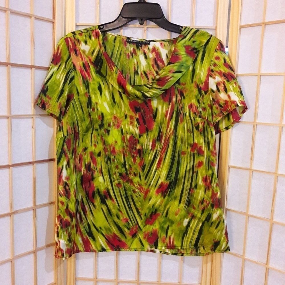 Preston & York Sublimation Cowl Neck Blouse Sz M
